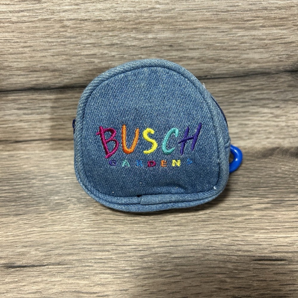 Vintage Busch‎ Gardens Denim Bag Pouch Zipper Compartment Small